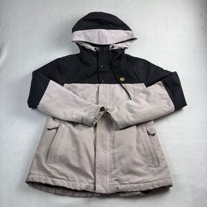 Volcom Snowboard Jacket Womens Small Black Tan 10K Waterproof EQS Fit Hooded